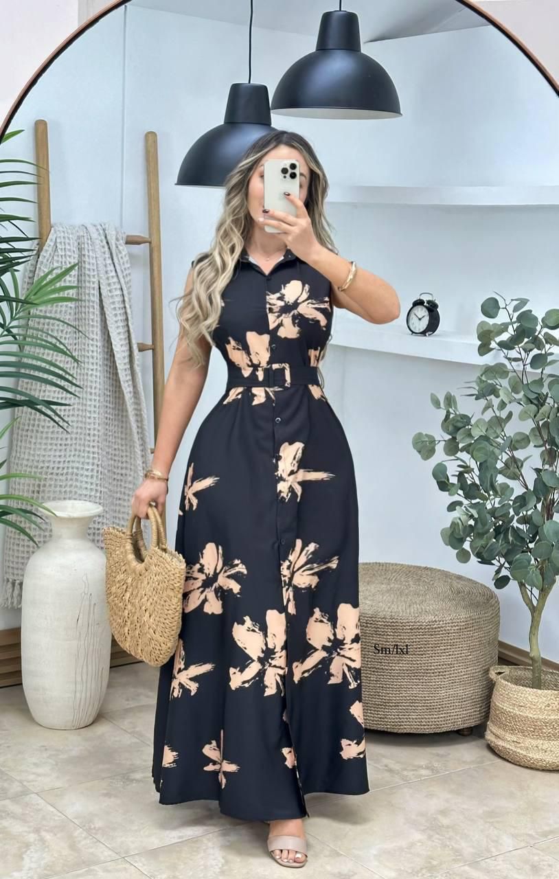 Vestido Largo Estampado de Flores
