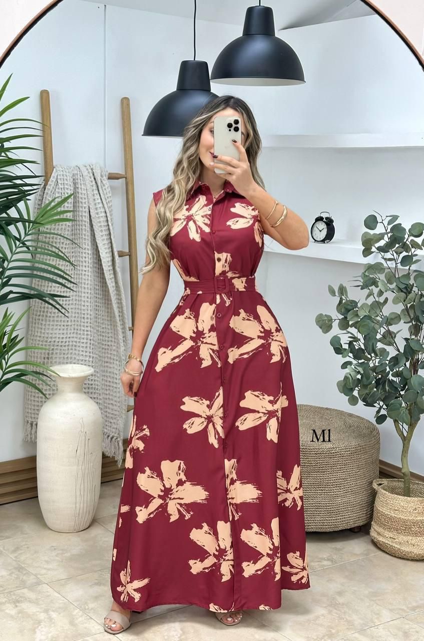 Vestido Largo Estampado de Flores