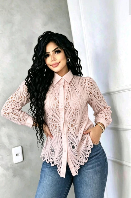 Blusa Artesanal de Manga Larga con Tejido Brocado