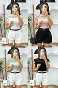 Blusa de Algodón con Encaje Manga Corta